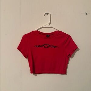 SHEIN Red Tribal Graphic Crop Top